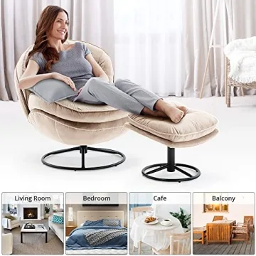 Velvet Swivel Accent Chair and Ottoman Set