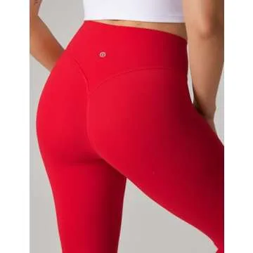 UNISSU Hugcurve No Front Seam High Waisted Workout Leggings for Women Buttery Soft Yoga Pants Gym Athletic Tights - 25'' Aurora Red X-Small