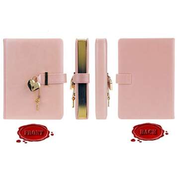 Mazeran Heart Shaped Lock Journal, PU Leather Hard Cover Gold Gild Edge Notebook Travel Diary, B6 Li...