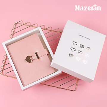 Mazeran Heart Shaped Lock Journal, PU Leather Hard Cover Gold Gild Edge Notebook Travel Diary, B6 Lined Locking with Key Personal Planner Secret Organizers Gift for Girls Women Daughter