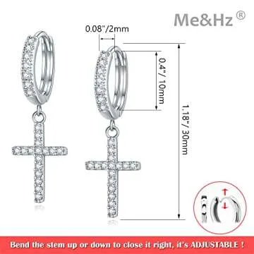 Me&Hz Sterling Silver Plated Cross Earrings Silver Huggie Hoop Earrings Cubic Zirconia Cross Charm Dangle Drop Cross Earrings for Women Men 1st Communion Gifts Cross Jewelry