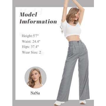 Tapata Women Wide Leg Pants High Waisted Dress Trousers Casual Elastic Pockets Business Work Slacks, Plaid Black, 4