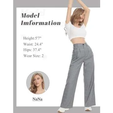 Tapata Women Wide Leg Pants High Waisted Dress Trousers Casual Elastic Pockets Business Work Slacks, Plaid Black, 4