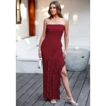 Capuffy Strapless Evening Maxi Dress with High Slit