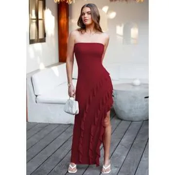 Capuffy Strapless Evening Maxi Dress with High Slit
