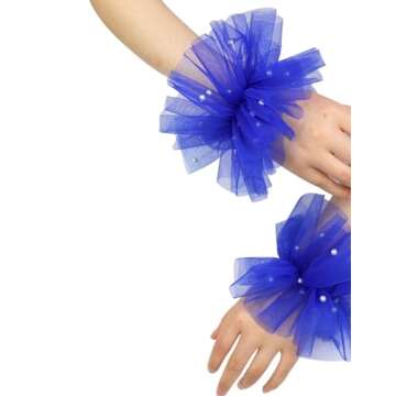 QRBTSCL Women's Mesh Tulle Fingerless Gloves Short Pearl Glove Dark Green Lace Arm Sleeves for Wedding Bridal Dance Party