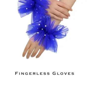 Stylish Mesh Tulle Fingerless Gloves with Pearls