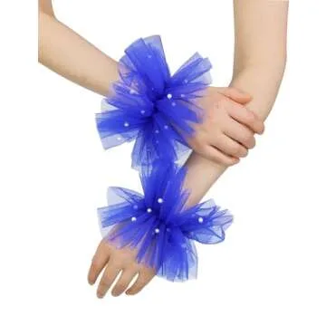 Stylish Mesh Tulle Fingerless Gloves with Pearls