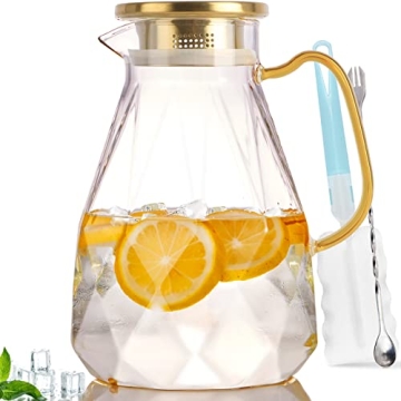 Yirilan Glass Pitcher, 2.2 Liter Water Pitcher With Lid,Iced Tea Pitcher for Fridge,Glass Water Cara...