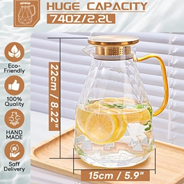 Yirilan 2.2L Glass Pitcher, Perfect for Hot & Cold Beverages