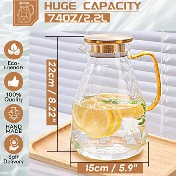 Yirilan 2.2L Glass Pitcher, Perfect for Hot & Cold Beverages