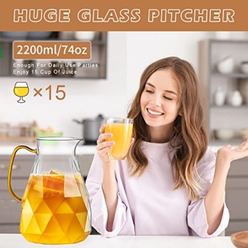 Yirilan 2.2L Glass Pitcher, Perfect for Hot & Cold Beverages