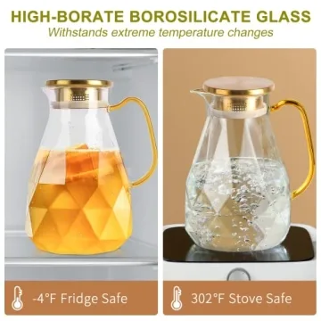 Yirilan 2.2L Glass Pitcher, Perfect for Hot & Cold Beverages