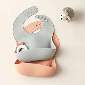 SAMiGO Silicone Bibs for Babies Set of 2 Baby Bibs with Food Catcher for Girls Boys Toddlers