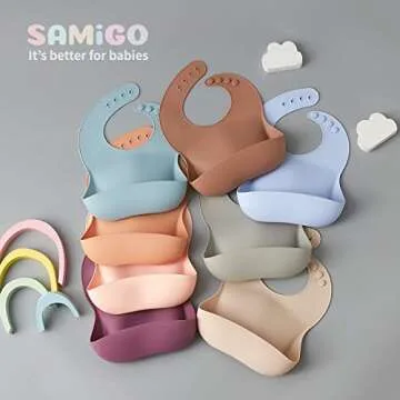 SAMiGO Silicone Bibs for Babies Set of 2 Baby Bibs with Food Catcher for Girls Boys Toddlers