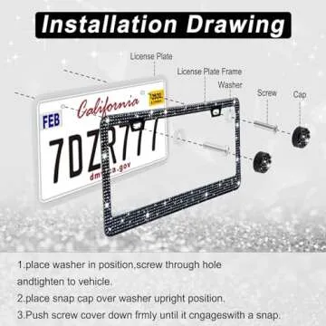 Amiss Bling License Plate Frame for Women, 1Pack Rhinestone Handcrafted Crystal Premium Stainless Steel, Stainless Steel Car Accessories with Diamond Sparkle Glitter Caps (Black)