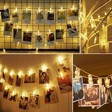 Twinkle Star 17.3 ft 40 LED Photo Clips String Lights Battery Operated & Remote Control Fairy String Lights with Clips for Hanging Pictures, Cards, Artwork, Warm White