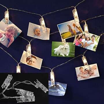 Twinkle Star 17.3 ft 40 LED Photo Clips String Lights Battery Operated & Remote Control Fairy String Lights with Clips for Hanging Pictures, Cards, Artwork, Warm White