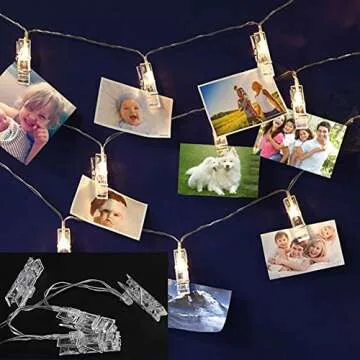 Twinkle Star 17.3 ft 40 LED Photo Clips String Lights Battery Operated & Remote Control Fairy String Lights with Clips for Hanging Pictures, Cards, Artwork, Warm White
