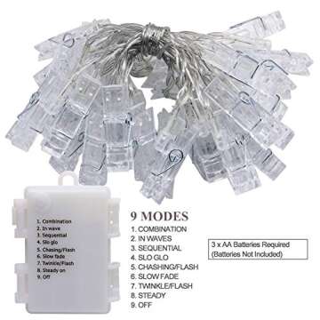 Twinkle Star 17.3 ft 40 LED Photo Clips String Lights Battery Operated & Remote Control Fairy String Lights with Clips for Hanging Pictures, Cards, Artwork, Warm White