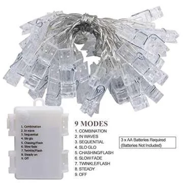 Twinkle Star 17.3 ft 40 LED Photo Clips String Lights Battery Operated & Remote Control Fairy String Lights with Clips for Hanging Pictures, Cards, Artwork, Warm White