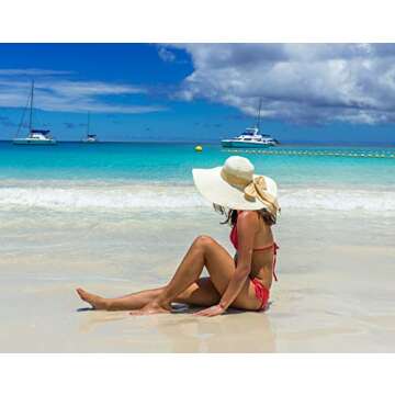 Lanzom Womens Big Bowknot Straw Hat Foldable Roll up Sun Hat Beach Cap UPF 50+ (Khaki) One Size