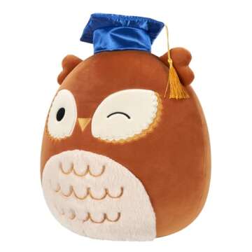 Squishmallows 12-Inch Arella Brown Owl with Graduation Cap - Official Jazwares Plush