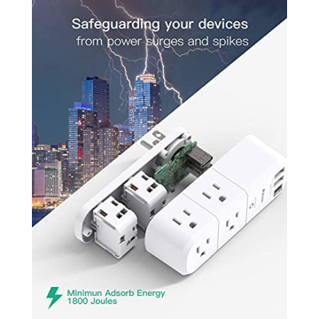 USB Surge Protector with Rotating Plug & 3 USB Ports