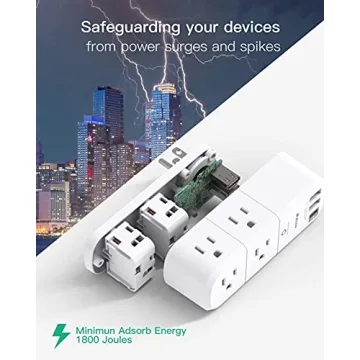 USB Surge Protector with Rotating Plug & 3 USB Ports