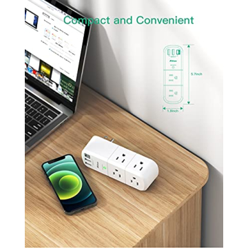 USB Surge Protector with Rotating Plug & 3 USB Ports