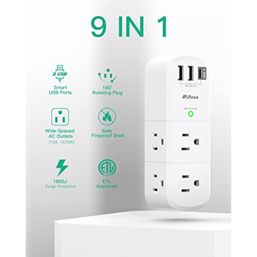 USB Surge Protector with Rotating Plug & 3 USB Ports