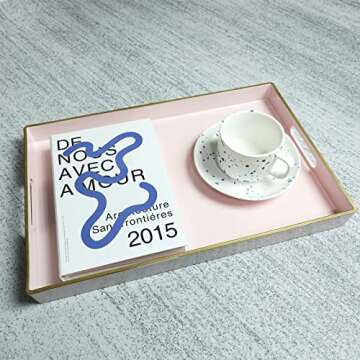 Spsyrine Round Pink Decorative Tray, 13" Plastic Serving Table Tray with Handles for Breakfast, Round Modern Ottoman Tray for Coffee Table, Bathroom, Kitchen, Living Room