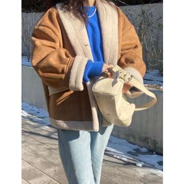 COZYPOIN Women's Suede Jacket Faux Shearing Jacket Thick Lined Parka Winter Coat Leather Jacket(Brown-S)