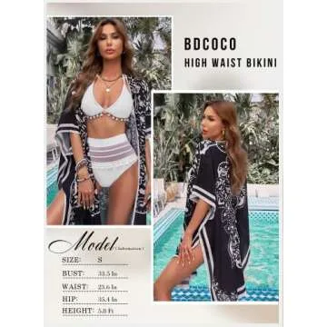 Astylish Women's High Waist Two Pieces Bikini Set Halter Straps Tassel Swimsuit White