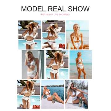 Astylish Women's High Waist Two Pieces Bikini Set Halter Straps Tassel Swimsuit White