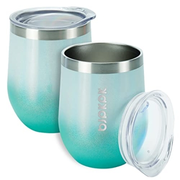 BJPKPK 2 pcs 12oz Insulated wine tumbler, 12oz Insulated Wine Tumbler with Lid,Unbreakable Stainless...