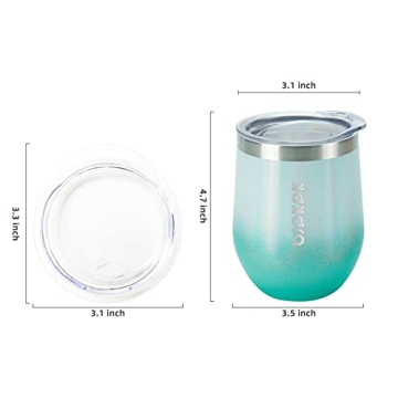 BJPKPK 2 pcs 12oz Insulated wine tumbler, 12oz Insulated Wine Tumbler with Lid,Unbreakable Stainless Steel Wine Glasses, Insulated Tumbler for Home & Outdoor, Shimmer-Mint
