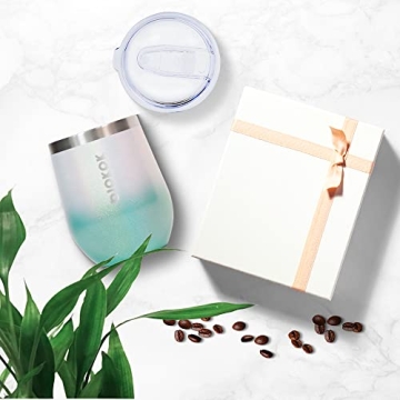 BJPKPK 2 pcs 12oz Insulated wine tumbler, 12oz Insulated Wine Tumbler with Lid,Unbreakable Stainless Steel Wine Glasses, Insulated Tumbler for Home & Outdoor, Shimmer-Mint