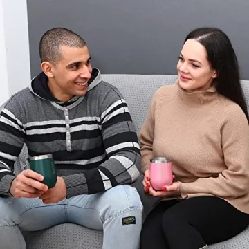 BJPKPK 2 pcs 12oz Insulated wine tumbler, 12oz Insulated Wine Tumbler with Lid,Unbreakable Stainless Steel Wine Glasses, Insulated Tumbler for Home & Outdoor, Shimmer-Mint