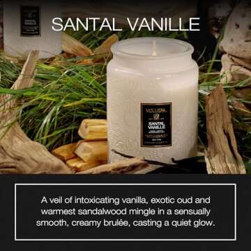 Voluspa Santal Vanille, Large Candle Jar, 18 oz, 100 Hour Burn Time, All Natural Wicks and Coconut W...