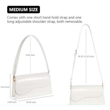 Telena Shoulder Bag for Women, Vegan Leather Women's Shoulder Purses Handbags with 2 Removable Strap Crossbody Bag Purses Crocodile Pattern White