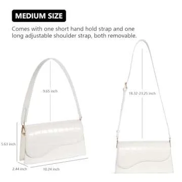 Telena Shoulder Bag for Women, Vegan Leather Women's Shoulder Purses Handbags with 2 Removable Strap Crossbody Bag Purses Crocodile Pattern White
