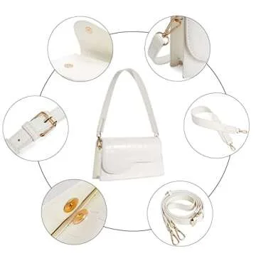Telena Shoulder Bag for Women, Vegan Leather Women's Shoulder Purses Handbags with 2 Removable Strap Crossbody Bag Purses Crocodile Pattern White