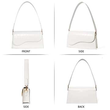 Telena Shoulder Bag for Women, Vegan Leather Women's Shoulder Purses Handbags with 2 Removable Strap Crossbody Bag Purses Crocodile Pattern White