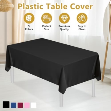 XSEINO 8 Pack 54" x 108" Premium Black Plastic Table Cloth, Disposable Tablecloths for Parties