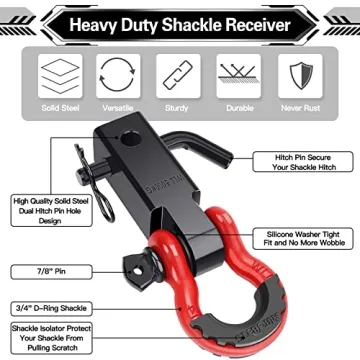 AUTOBOTS Shackle Hitch Receiver: 45,000 Lbs, Heavy Duty, Heavy-Duty, Towing Accessory for Vehicle Recovery Off-Road, Red & Black