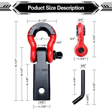 AUTOBOTS Shackle Hitch Receiver: 45,000 Lbs, Heavy Duty, Heavy-Duty, Towing Accessory for Vehicle Recovery Off-Road, Red & Black