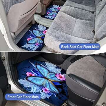 Tallew Butterfly Seat Full Set for Women Butterfly Universal Car Accessories Rubber Steering Wheel Cover License Plate Frame Mirror Covers 26 Pcs Fit Car SUV Auto(Blue Style)