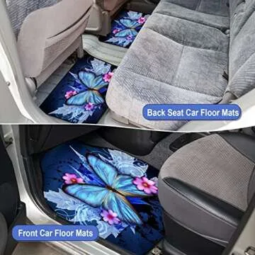 Tallew Butterfly Seat Full Set for Women Butterfly Universal Car Accessories Rubber Steering Wheel Cover License Plate Frame Mirror Covers 26 Pcs Fit Car SUV Auto(Blue Style)