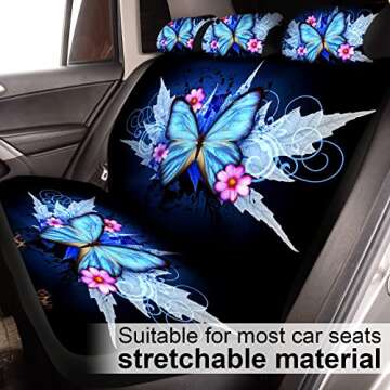 Tallew Butterfly Seat Full Set for Women Butterfly Universal Car Accessories Rubber Steering Wheel Cover License Plate Frame Mirror Covers 26 Pcs Fit Car SUV Auto(Blue Style)